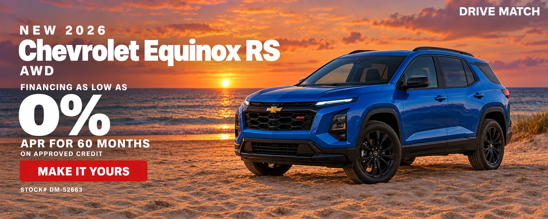 New 2026 Chevrolet Equinox RS AWD — financing as low as 0% APR for 60 months on approved credit.